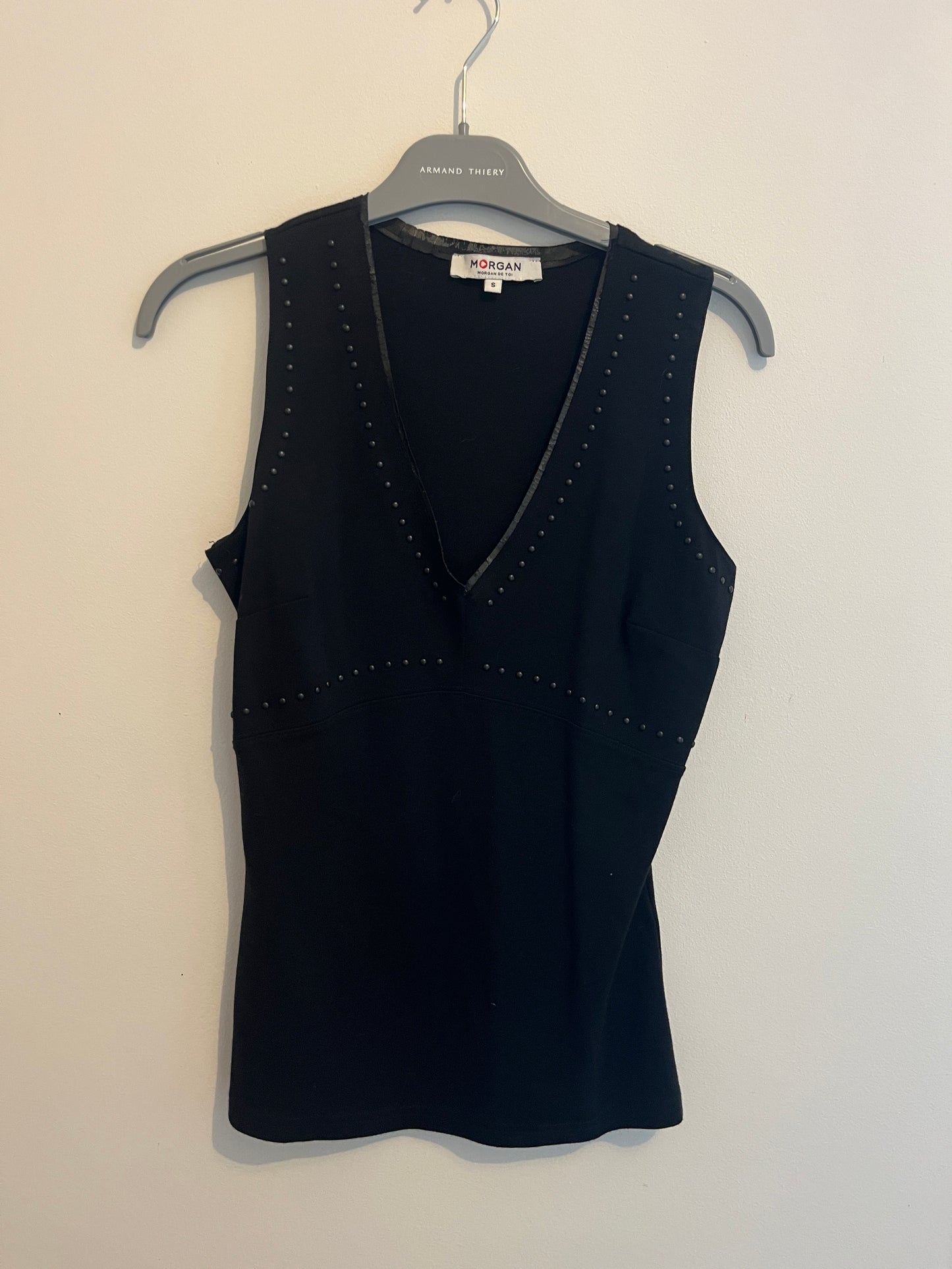 Débardeur noir avec détails simili cuir Morgan - S