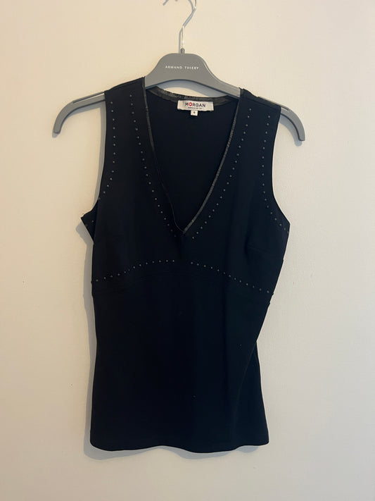 Débardeur noir avec détails simili cuir Morgan - S