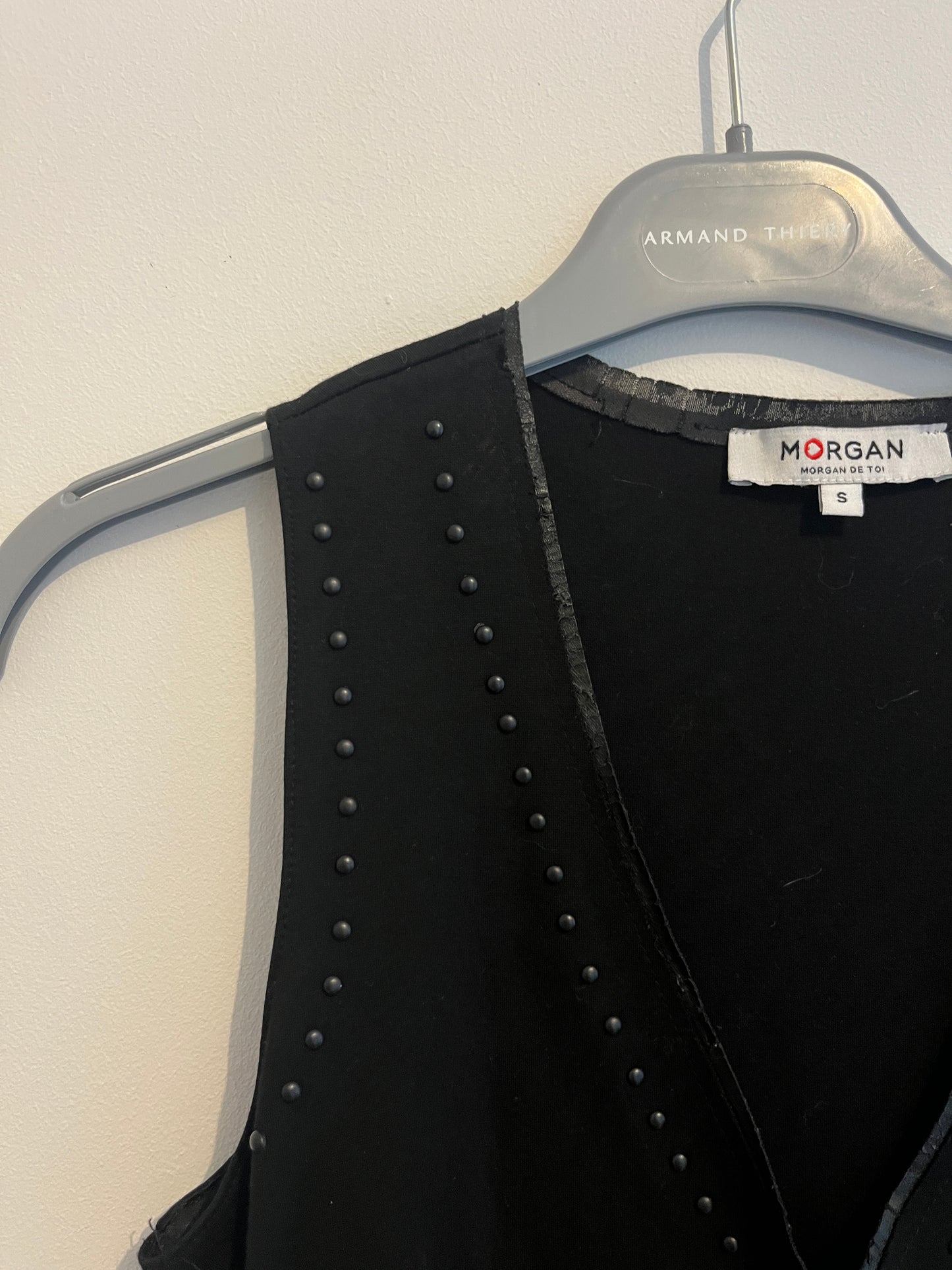 Débardeur noir avec détails simili cuir Morgan - S