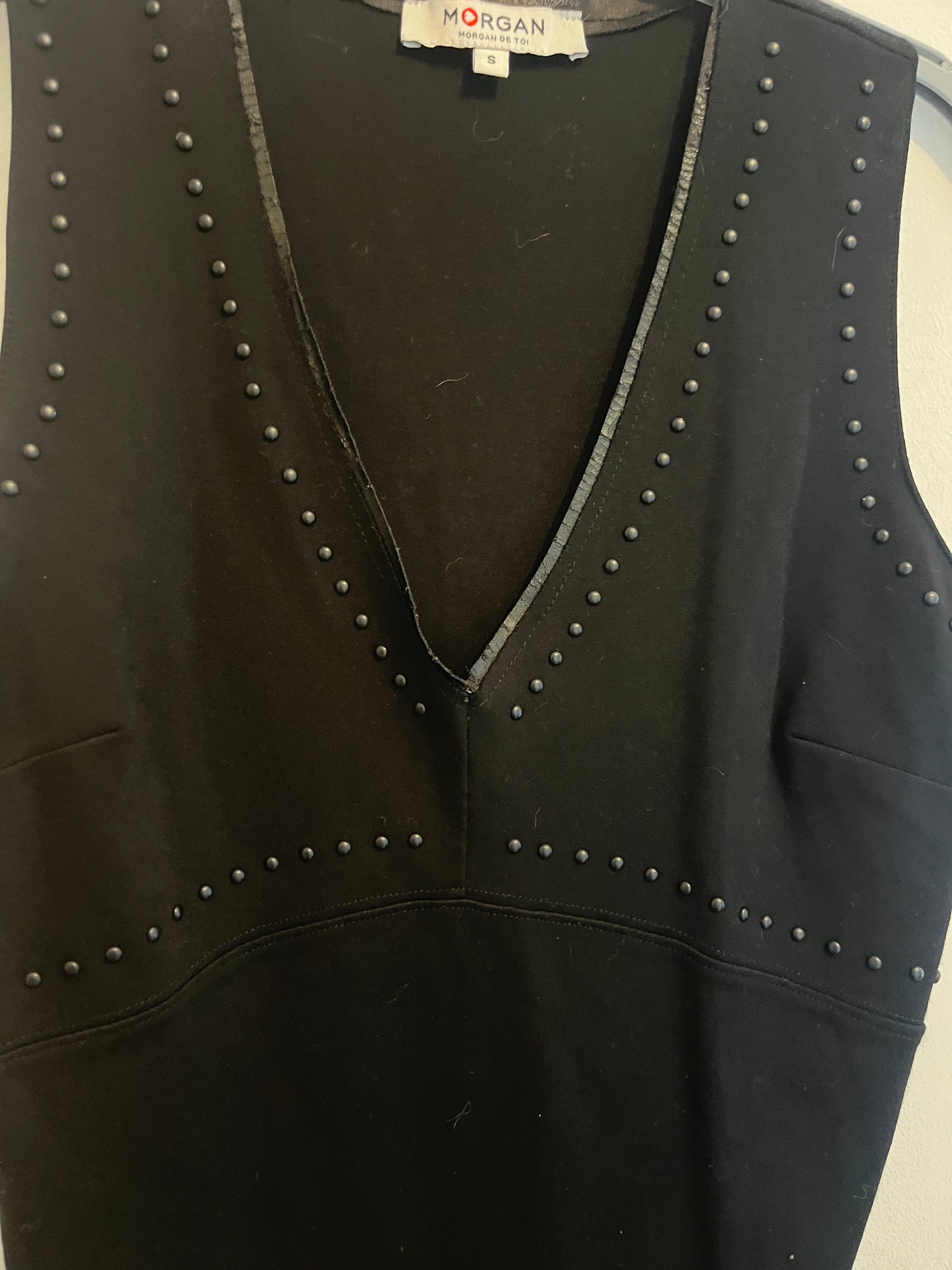 Débardeur noir avec détails simili cuir Morgan - S
