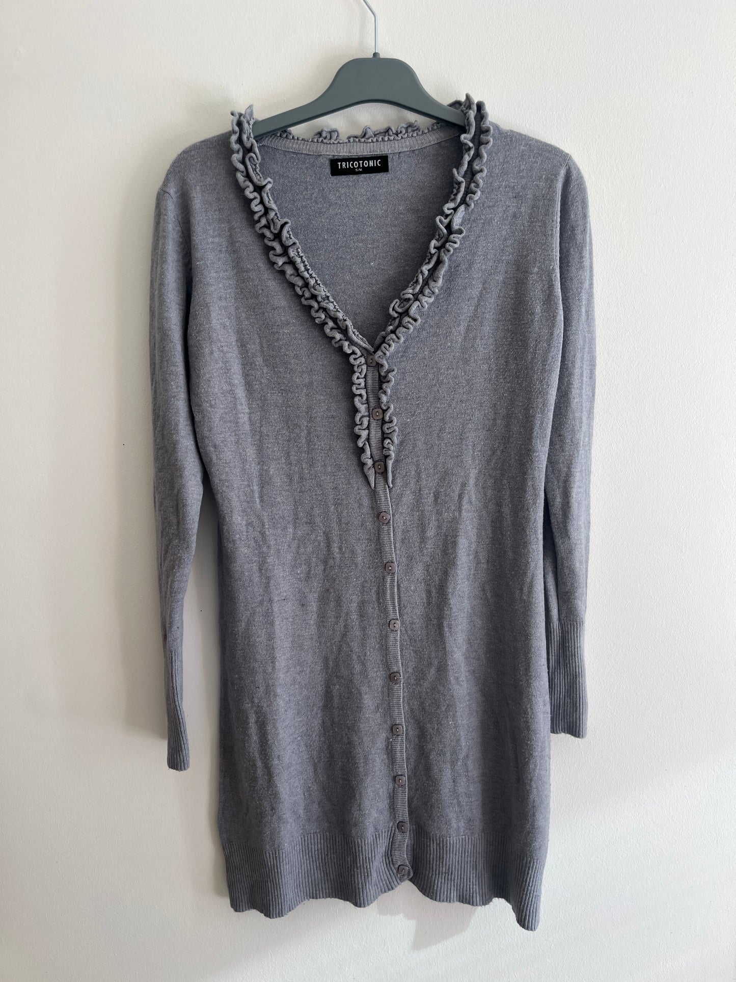 Robe pull à manches longues col à volants - S