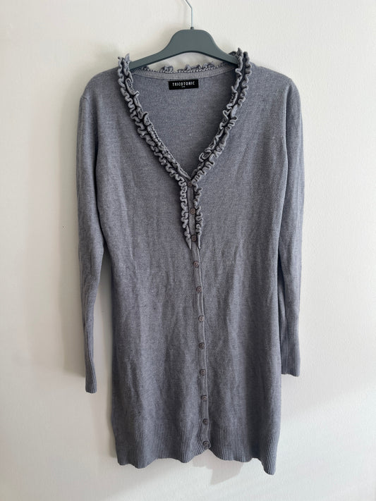 Robe pull à manches longues col à volants - S
