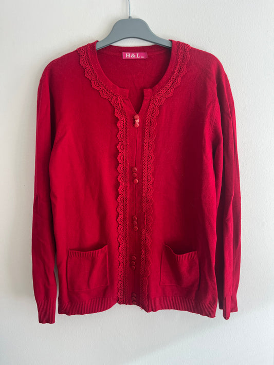 Cardigan à manches longues rouge avec dentelle et strass - M/L