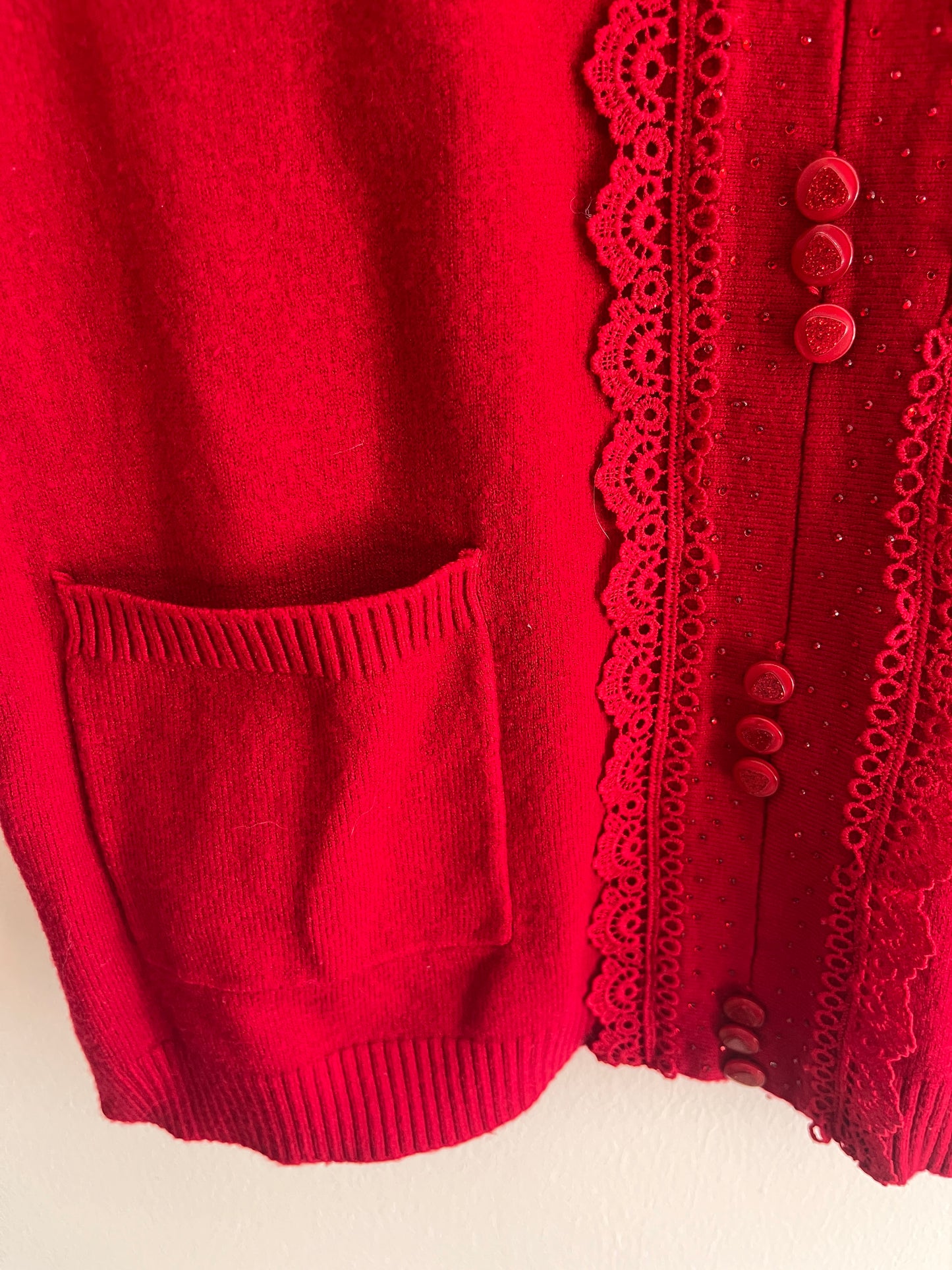 Cardigan à manches longues rouge avec dentelle et strass - M/L