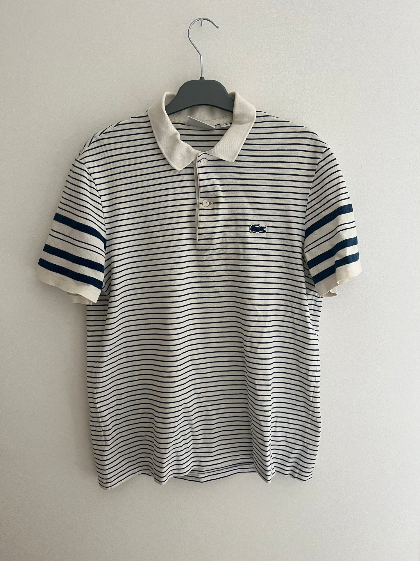 Polo à manches courtes blanc et rayé bleu Lacoste - M