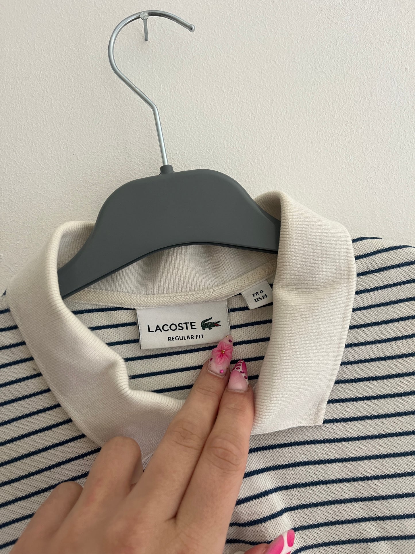 Polo à manches courtes blanc et rayé bleu Lacoste - M