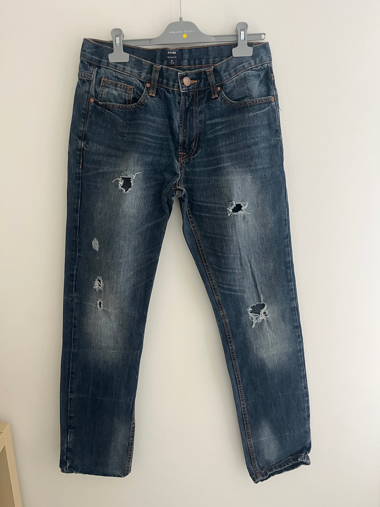 Jean regular fit bleu brut délavé et troué - 40/L