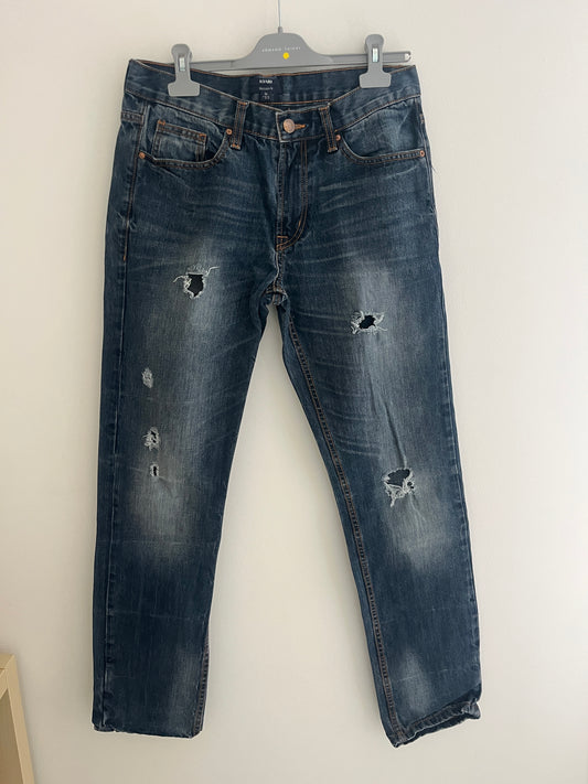 Jean regular fit bleu brut délavé et troué - 40/L
