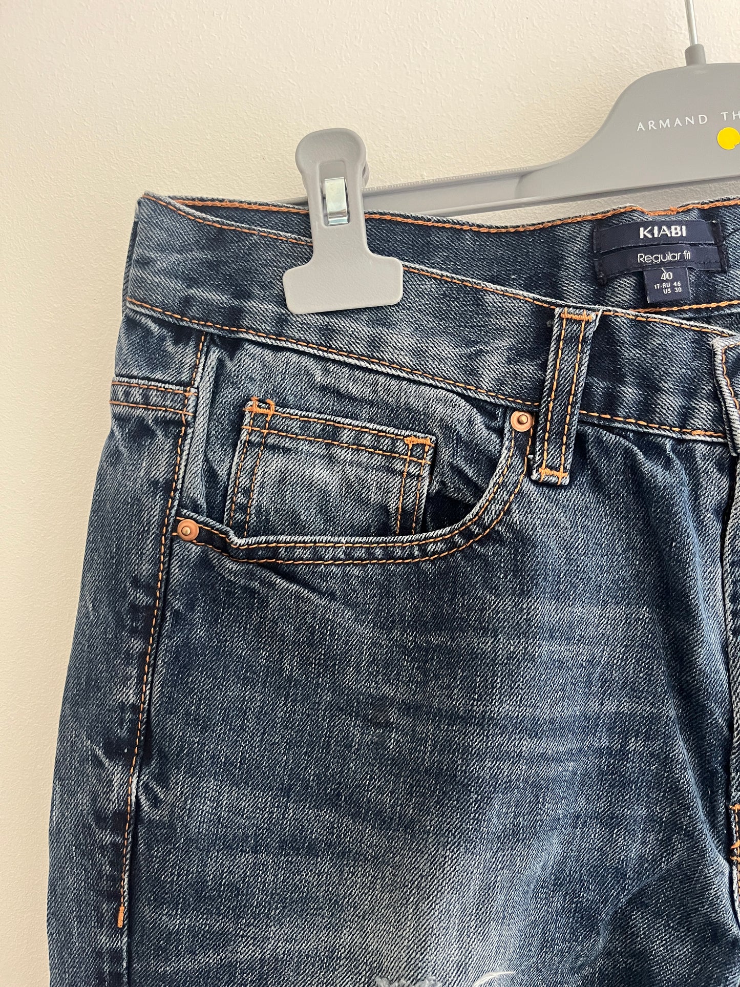 Jean regular fit bleu brut délavé et troué - 40/L