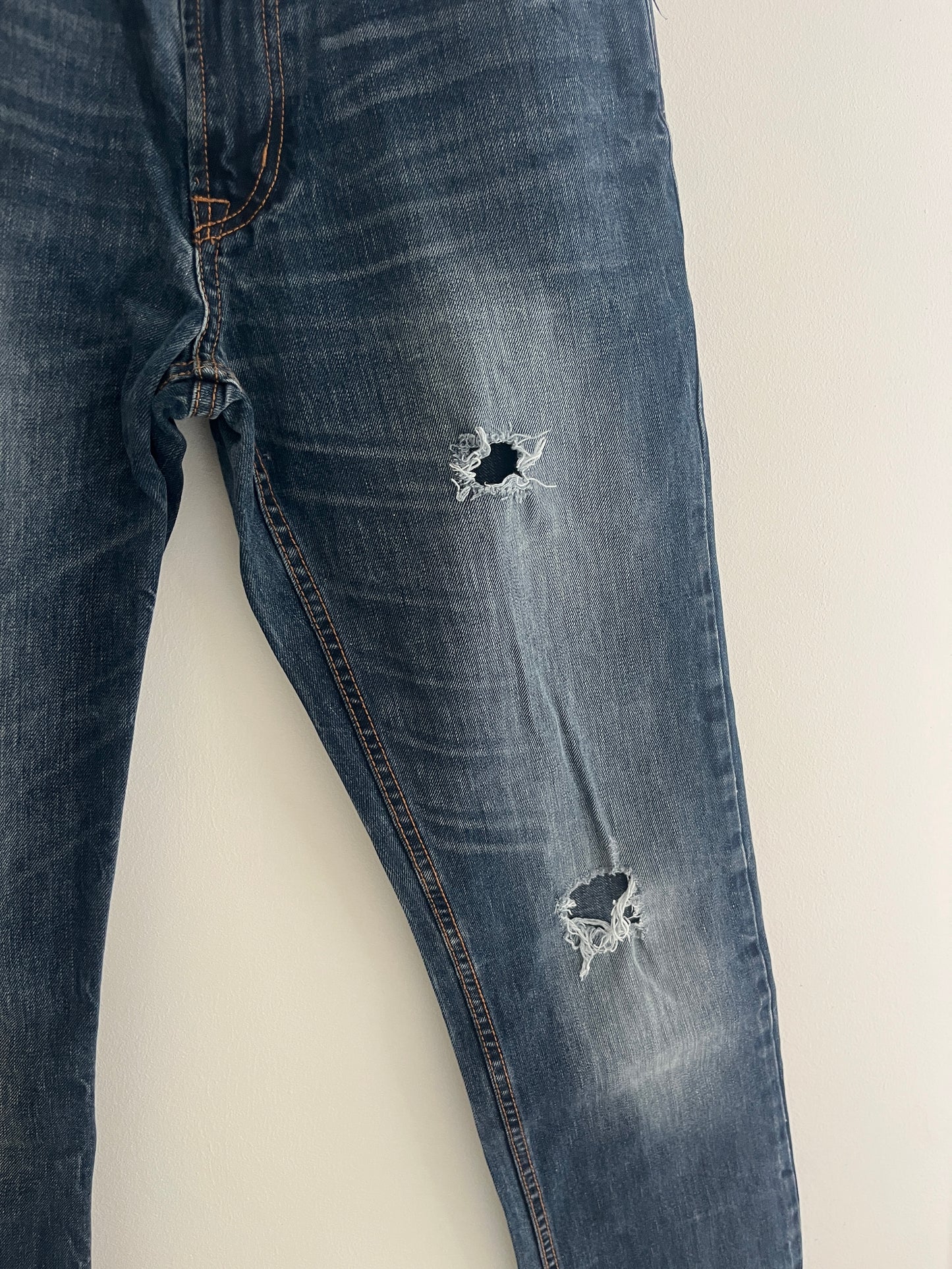 Jean regular fit bleu brut délavé et troué - 40/L