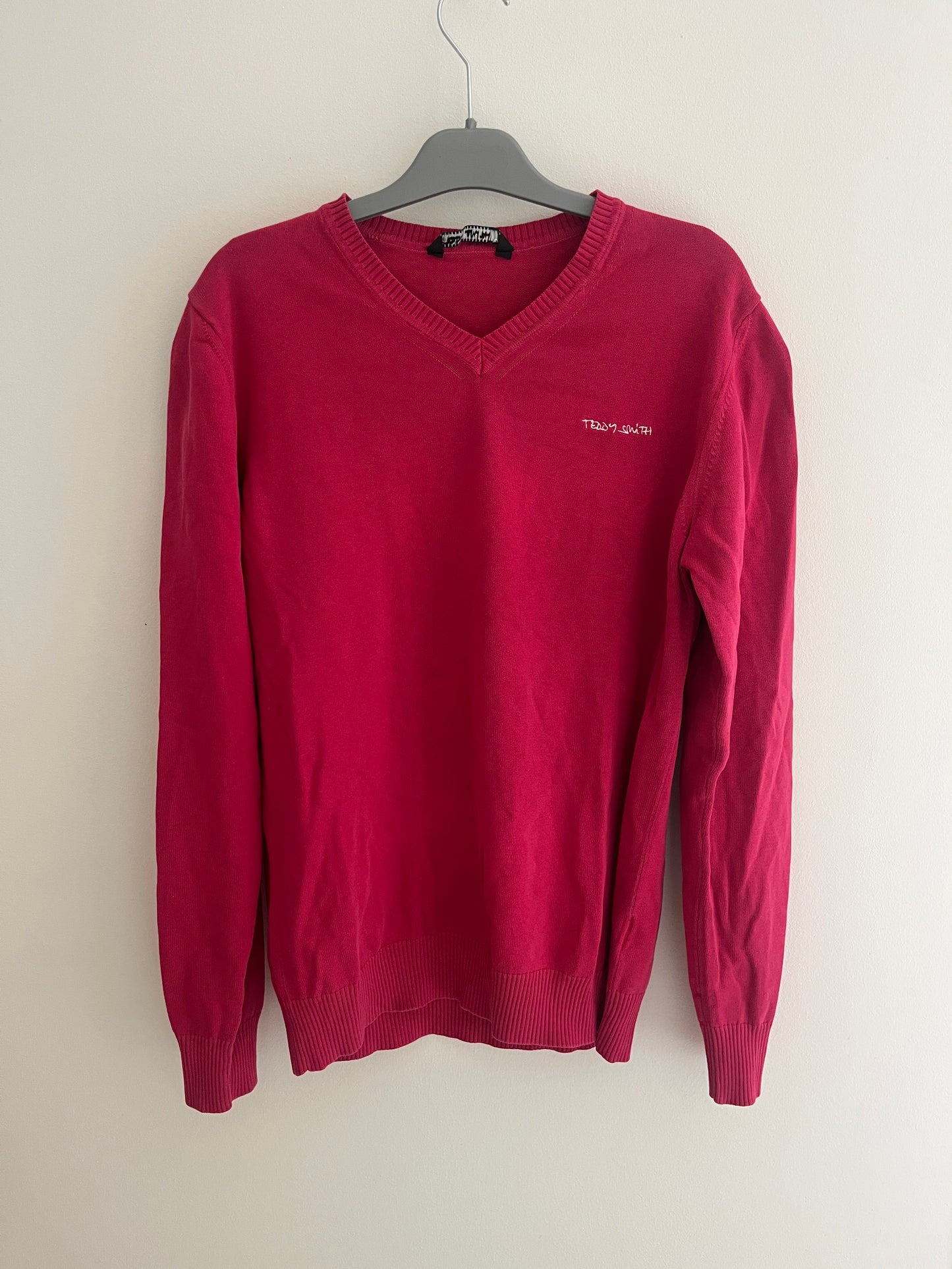 Pull à manches longues fuschia col V Teddy Smith - L