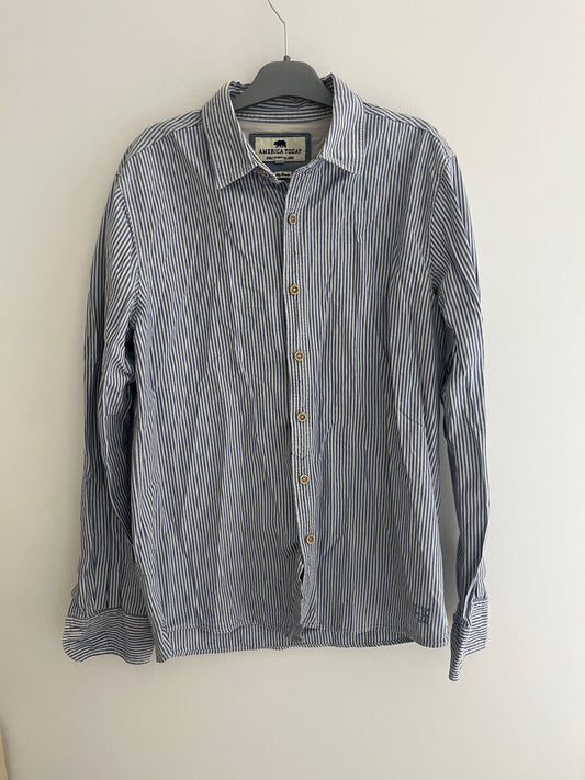 Chemise à manches longues rayée bleu et blanc - L