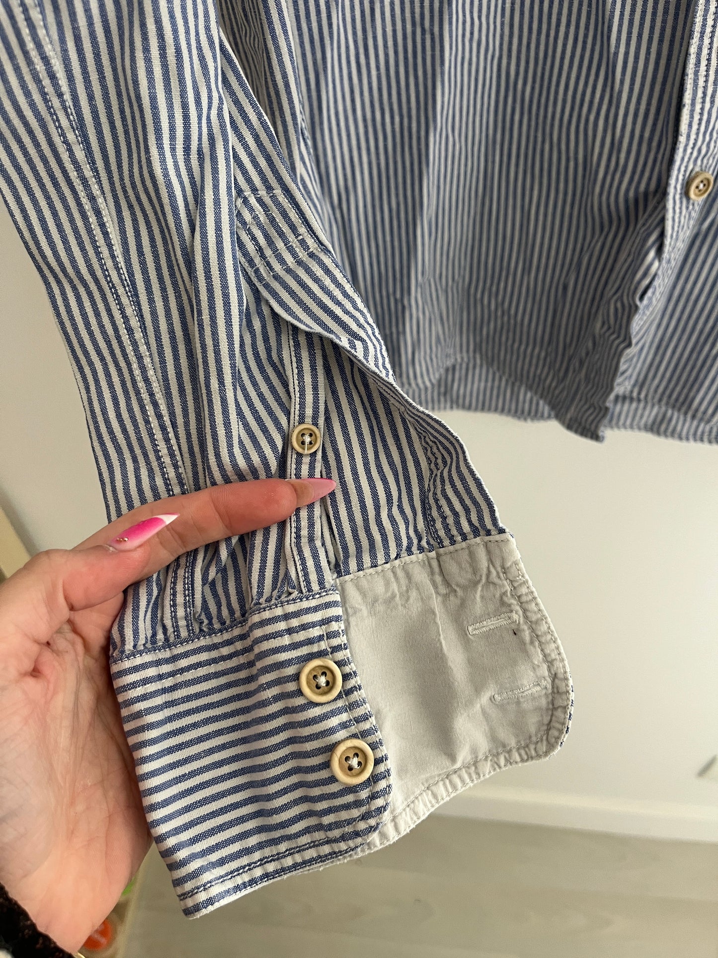 Chemise à manches longues rayée bleu et blanc - L