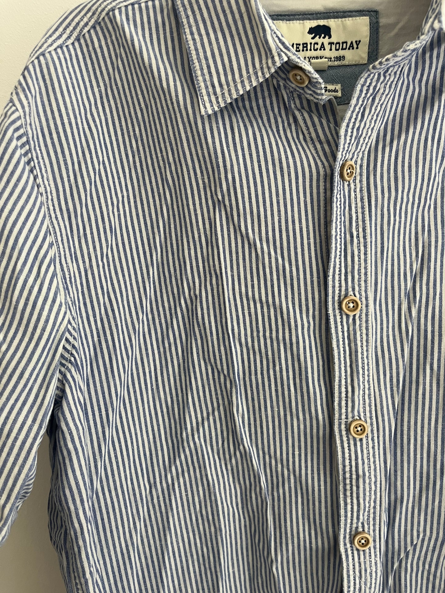 Chemise à manches longues rayée bleu et blanc - L