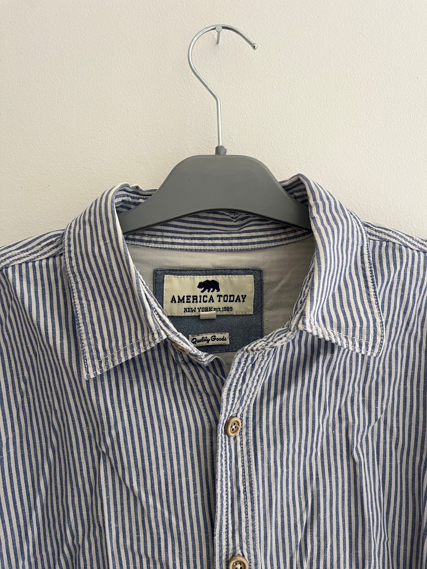 Chemise à manches longues rayée bleu et blanc - L