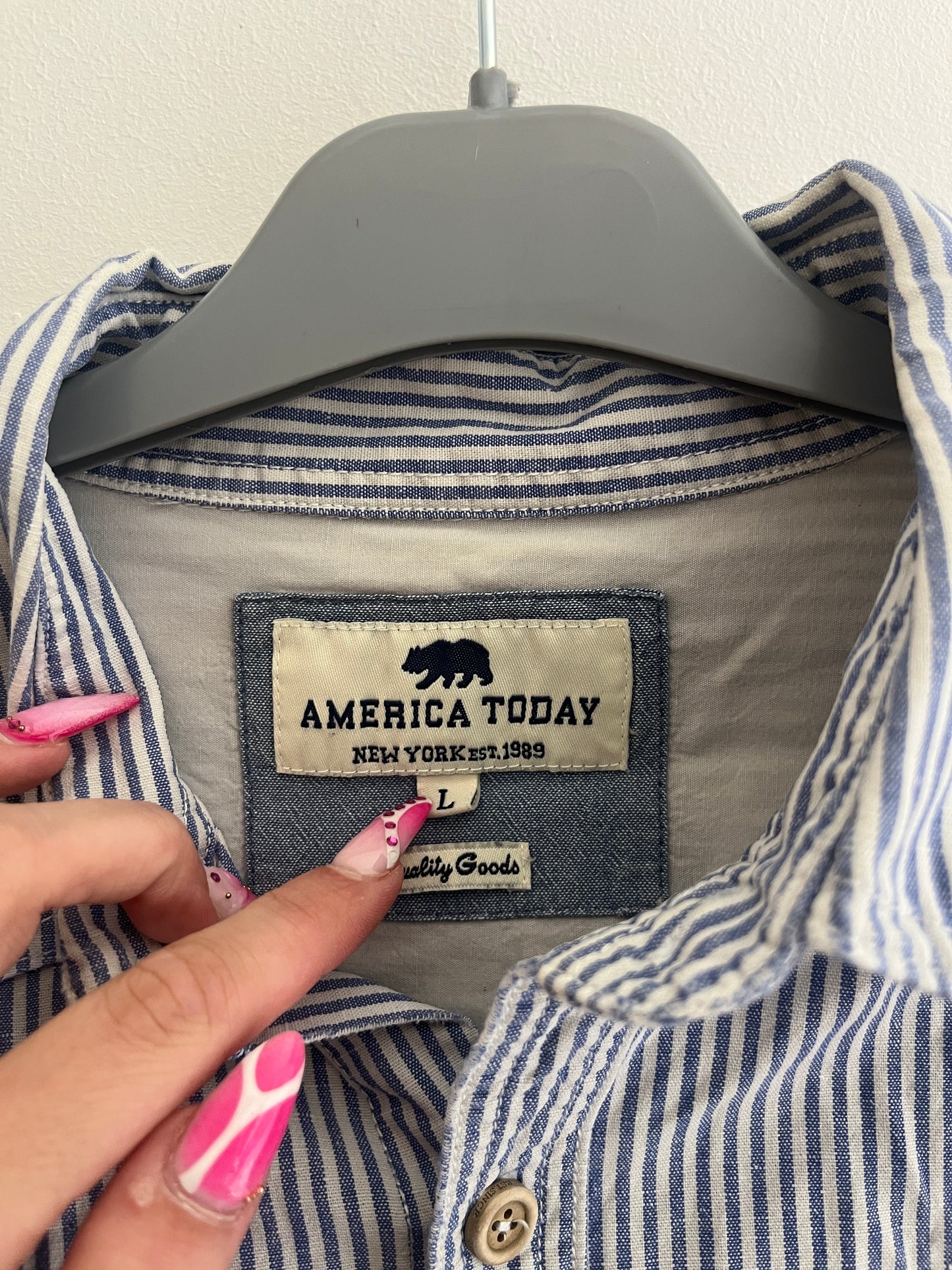 Chemise à manches longues rayée bleu et blanc - L