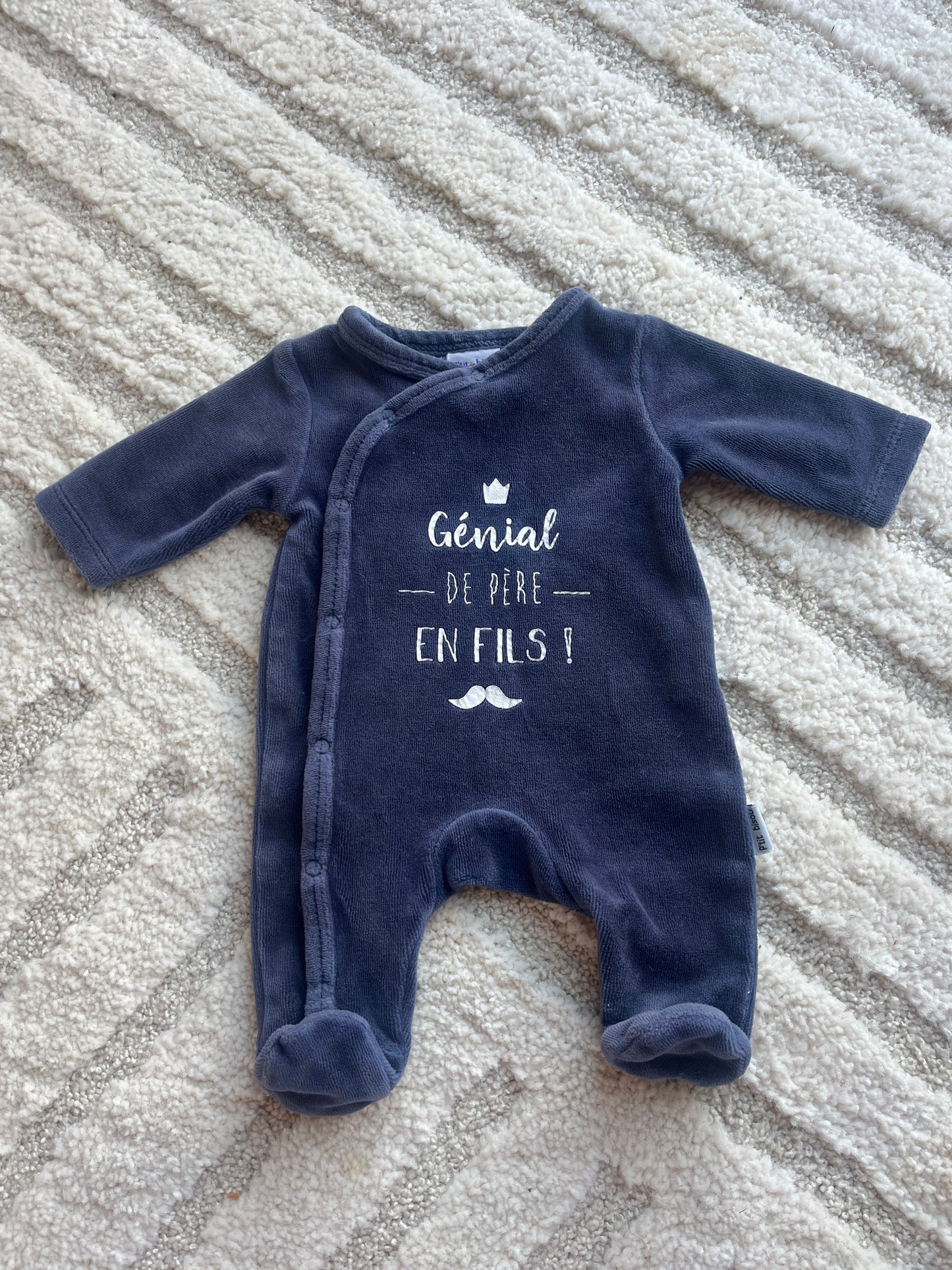 Pyjama en velours bleu marine « génial de père en fils » P’tit Bisou - 00 mois (46cm)