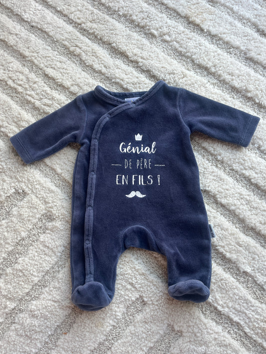 Pyjama en velours bleu marine « génial de père en fils » P’tit Bisou - 00 mois (46cm)