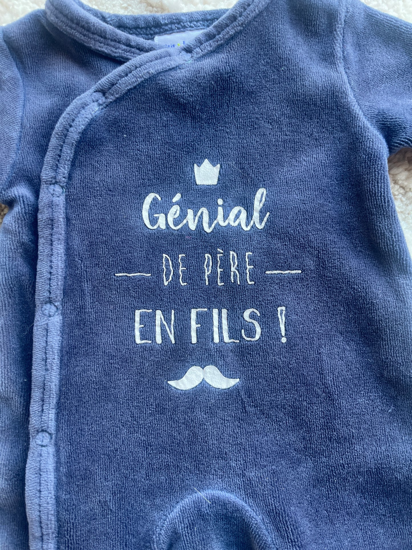 Pyjama en velours bleu marine « génial de père en fils » P’tit Bisou - 00 mois (46cm)