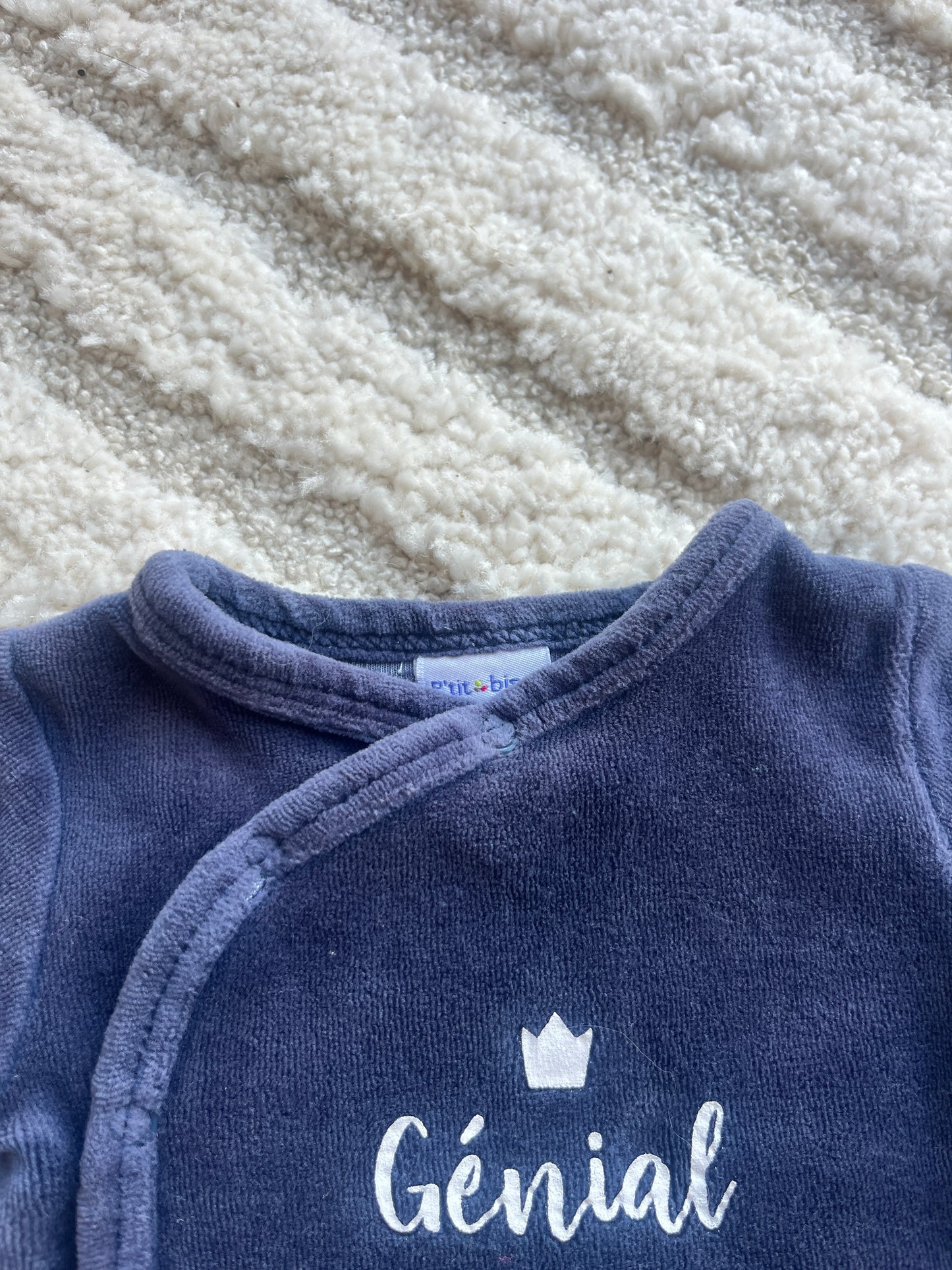 Pyjama en velours bleu marine « génial de père en fils » P’tit Bisou - 00 mois (46cm)