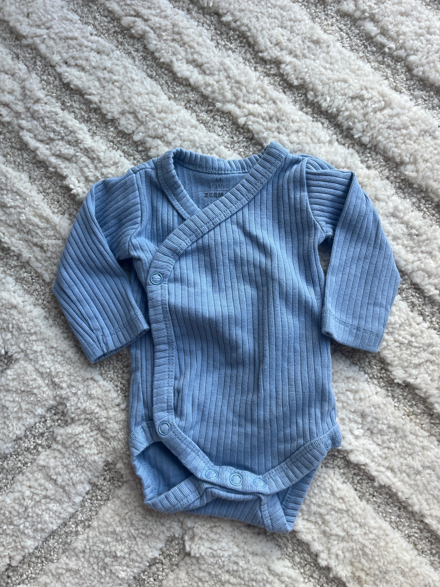 Body manches longues côtelé ouverture devant bleu - prématuré (44cm)