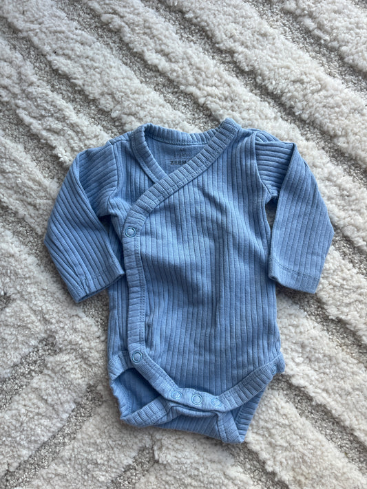 Body manches longues côtelé ouverture devant bleu - prématuré (44cm)