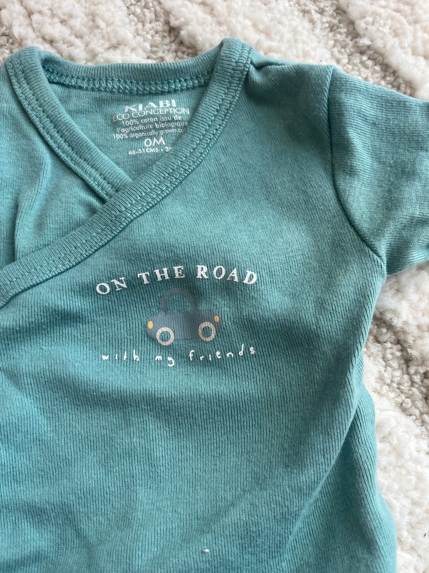 Body manches longues ouverture devant vert « on the road » - 0 mois