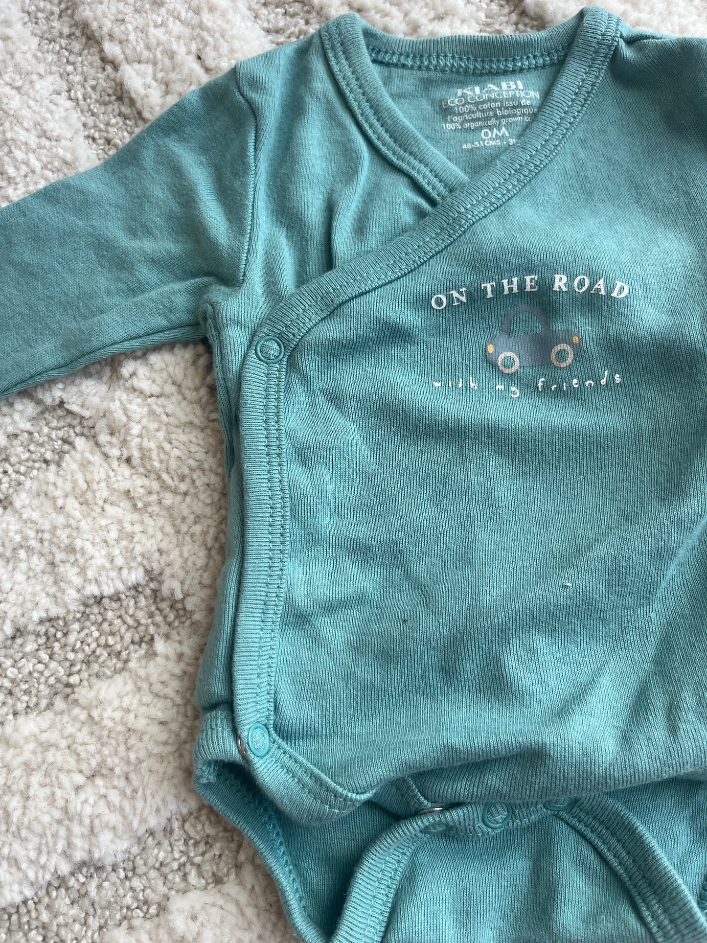 Body manches longues ouverture devant vert « on the road » - 0 mois