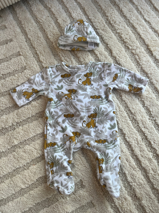 Ensemble pyjama velours + bonnet Le Roi Lion - 00/0 mois (50cm)