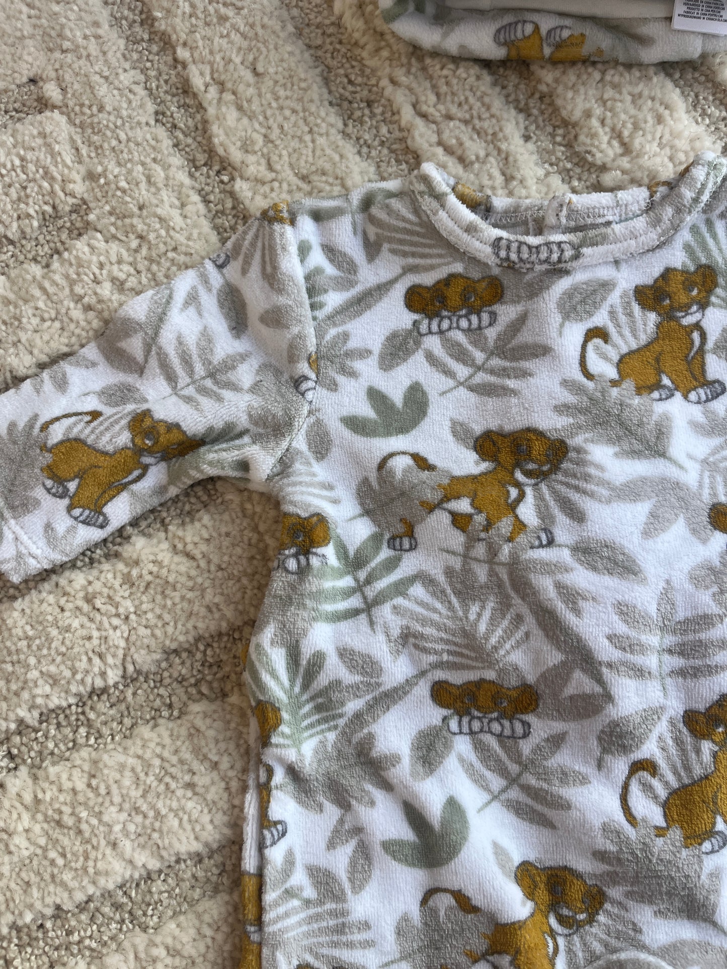 Ensemble pyjama velours + bonnet Le Roi Lion - 00/0 mois (50cm)