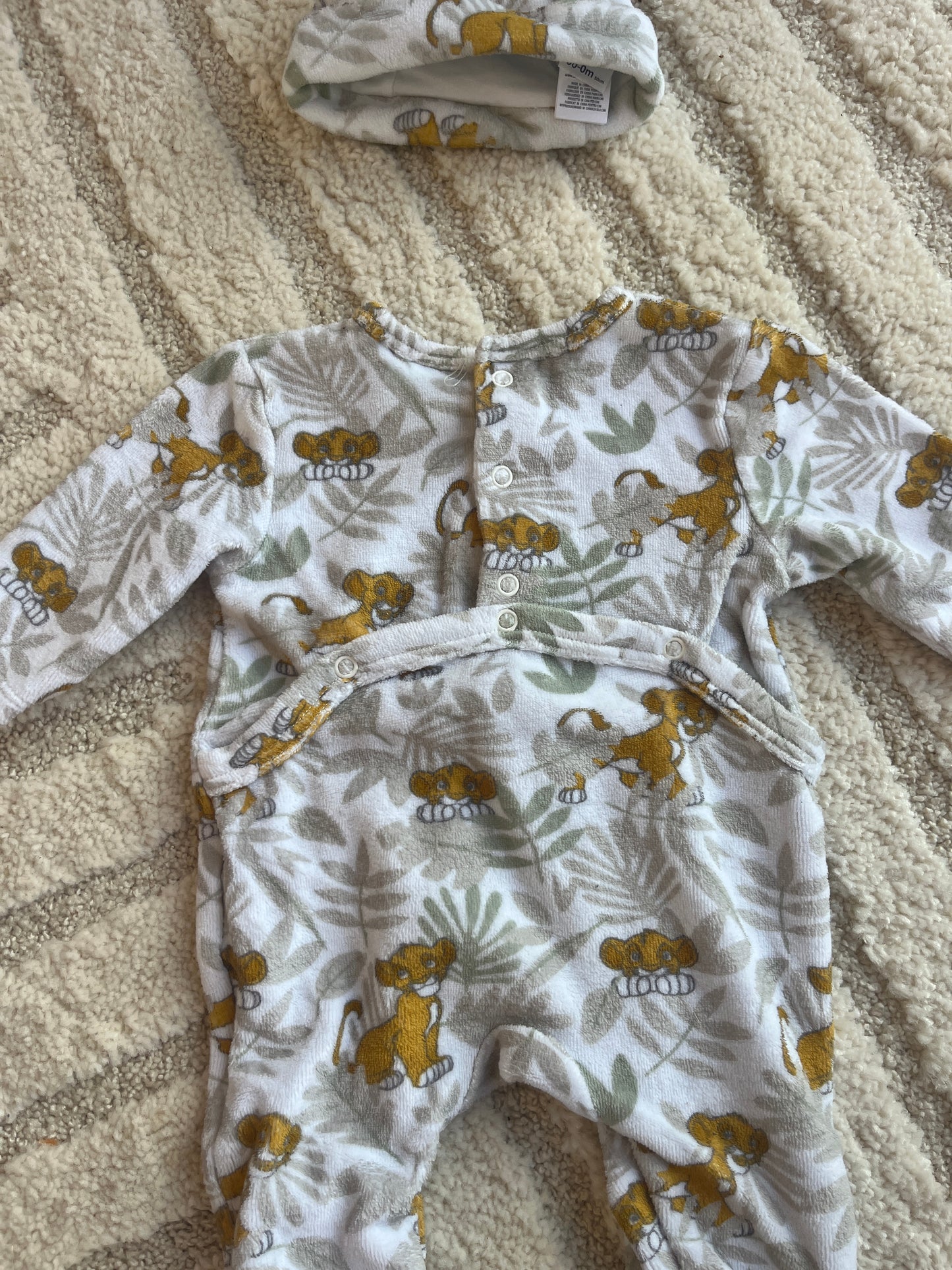 Ensemble pyjama velours + bonnet Le Roi Lion - 00/0 mois (50cm)