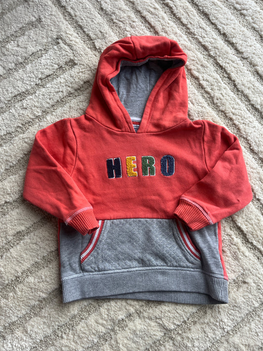 Sweat à manches longues corail et gris à capuche « Hero » - 4 ans