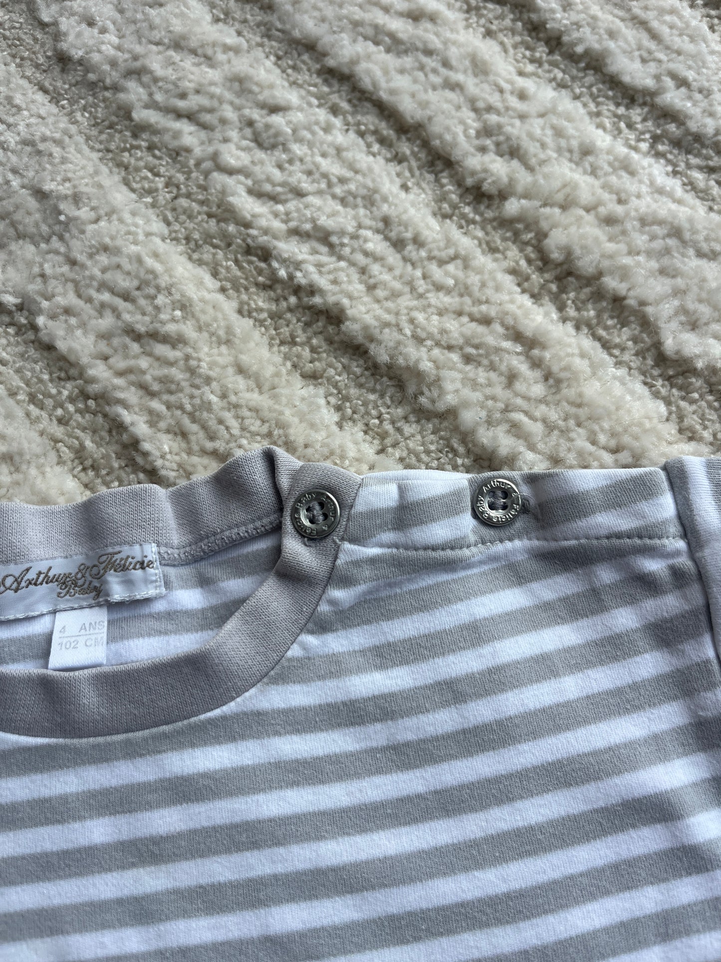 T-shirt à manches courtes blanc rayé beige Arthur & Felicie - 4 ans