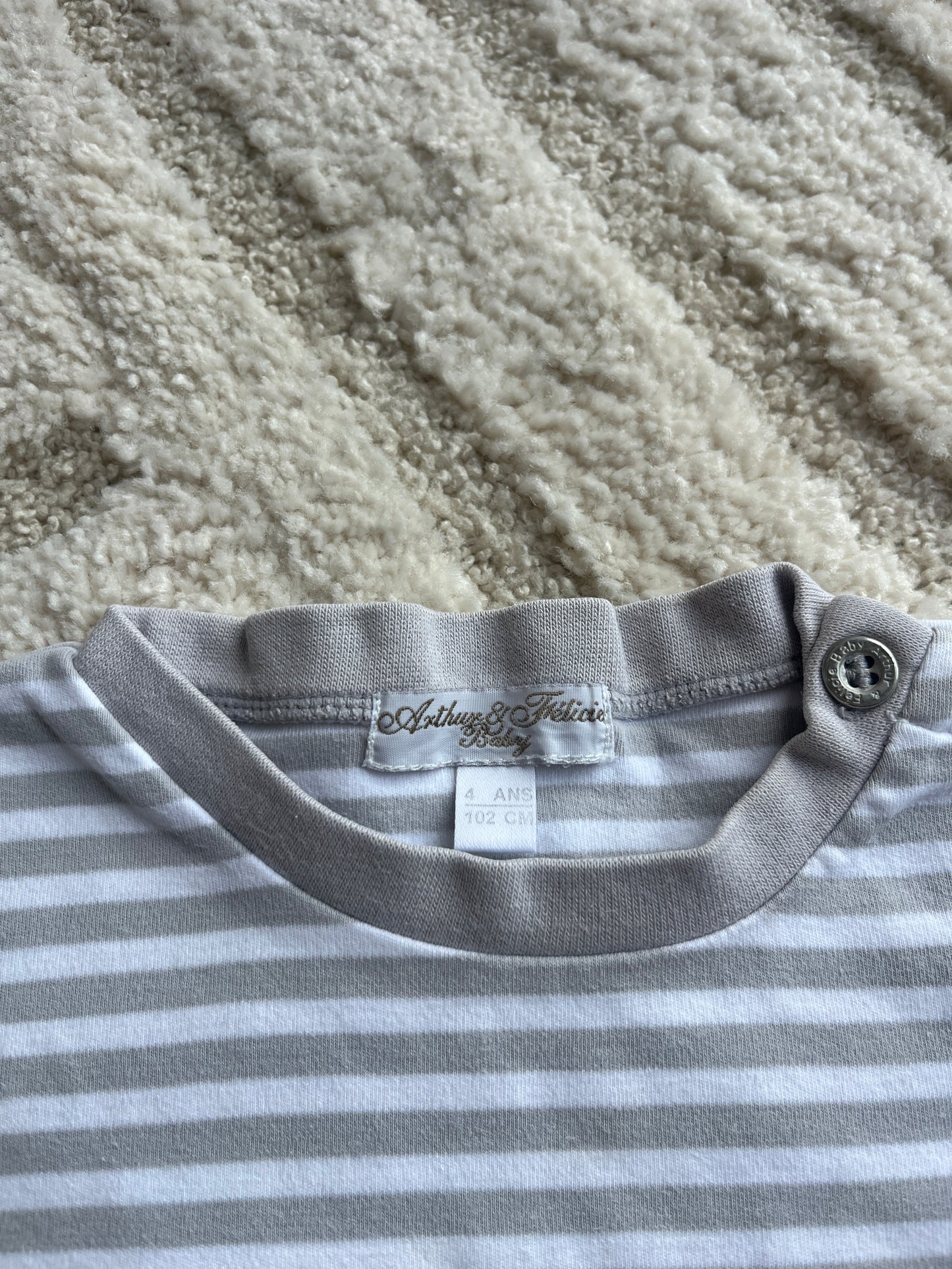 T-shirt à manches courtes blanc rayé beige Arthur & Felicie - 4 ans