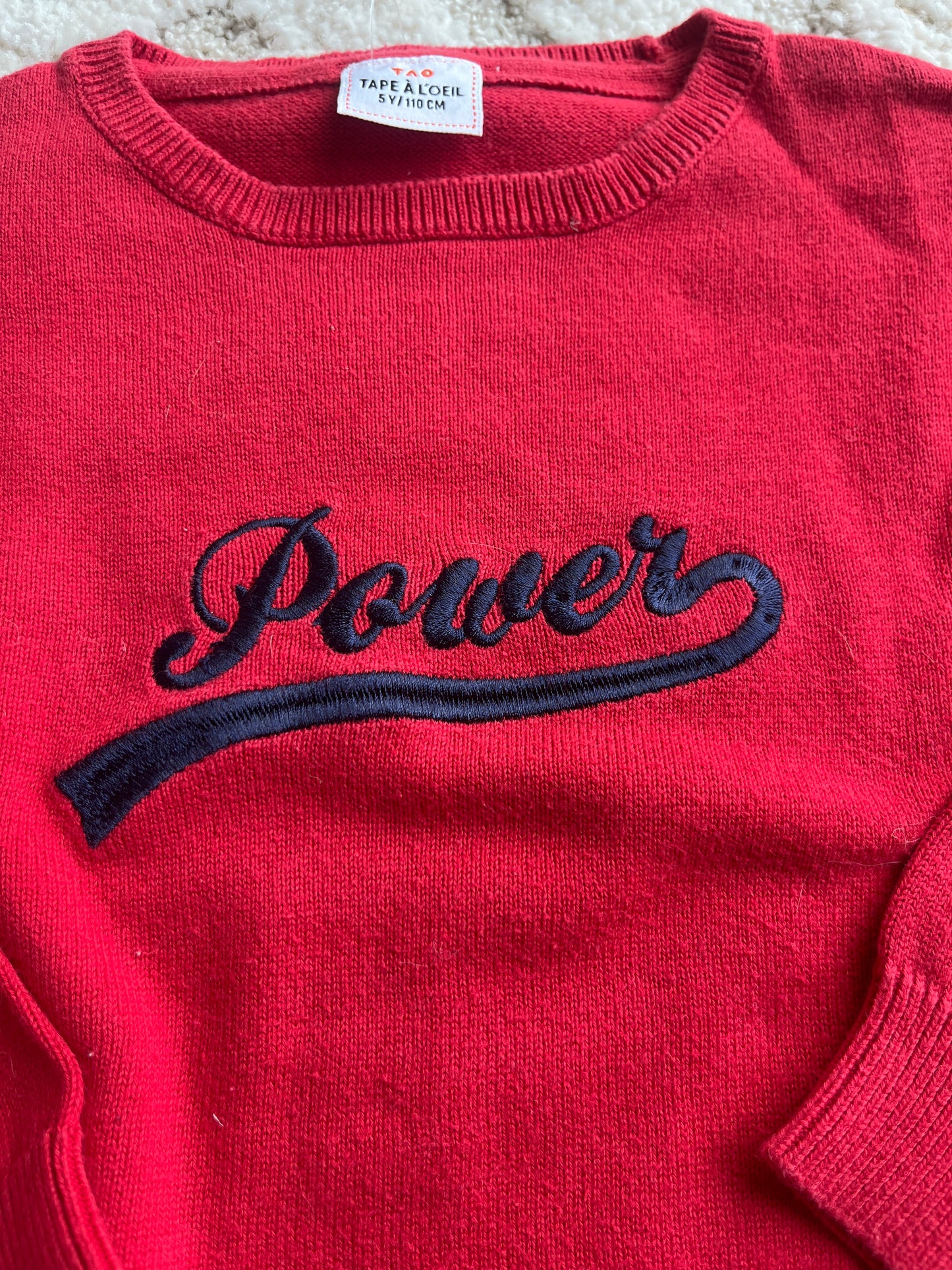 Pull en maille à manches longues rouge « Power » - 5 ans