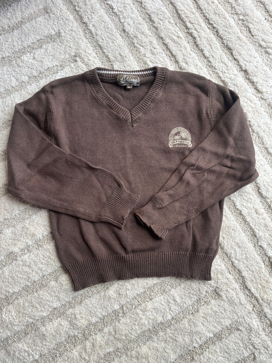 Pull en maille à manches longues marron col V - 6 ans