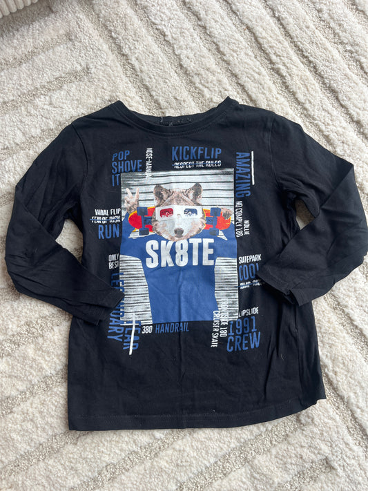 T-shirt à manches longues noir loup « skate » - 6 ans