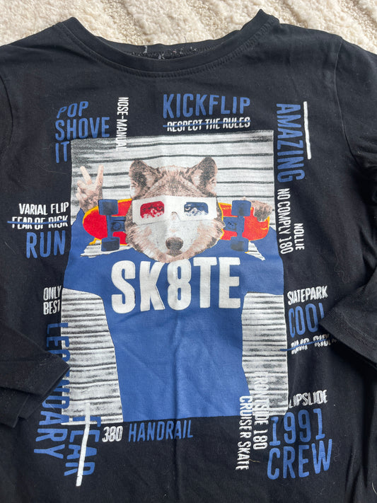 T-shirt à manches longues noir loup « skate » - 6 ans