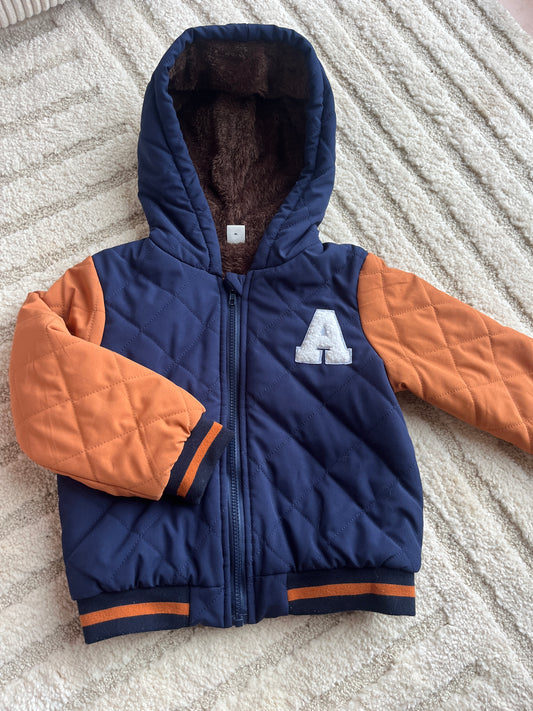 Blouson matelassé orange et bleu « A » - 6 ans