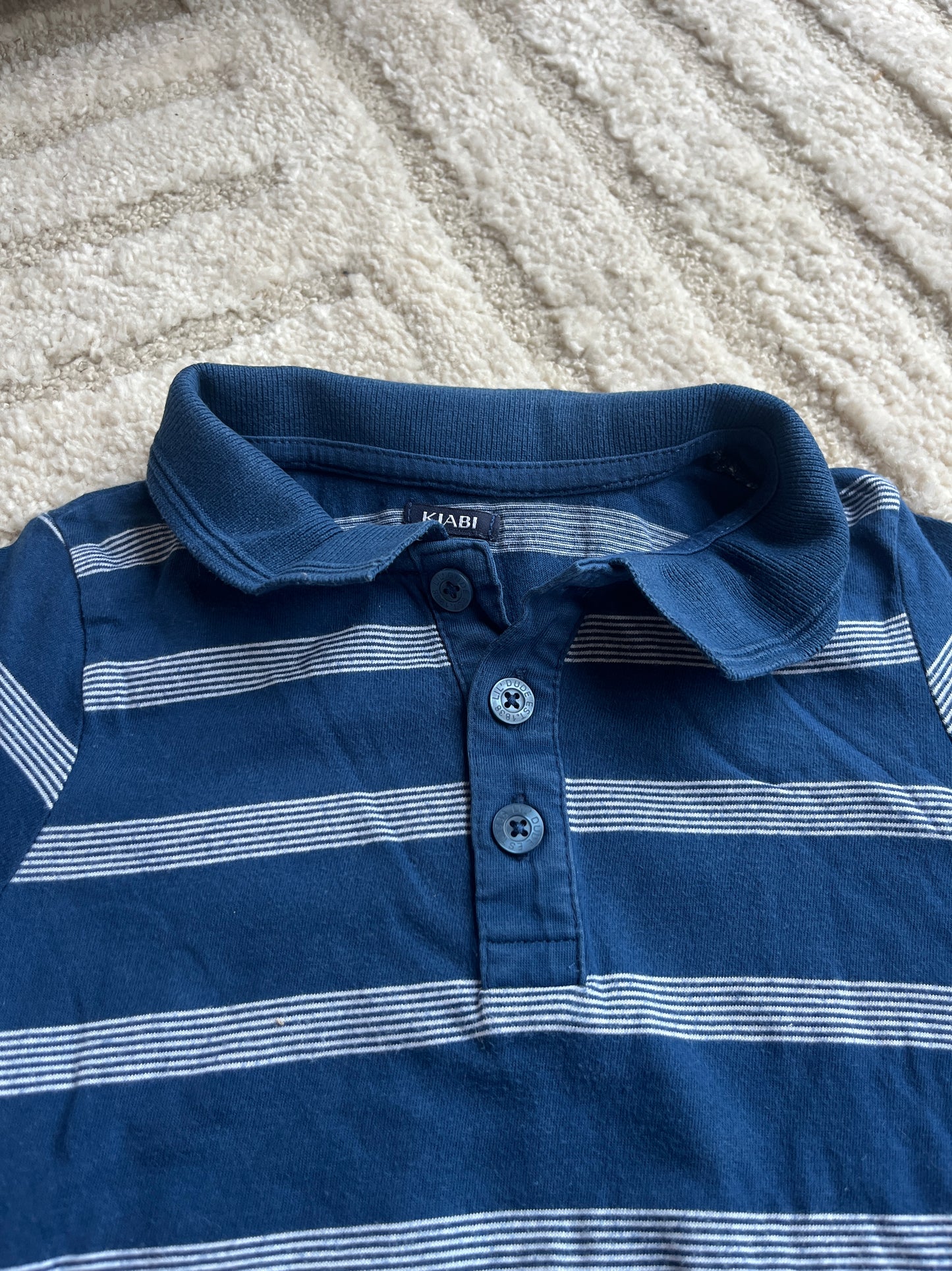 Polo à manches courtes bleu avec rayures blanches « best crew » - 8 ans
