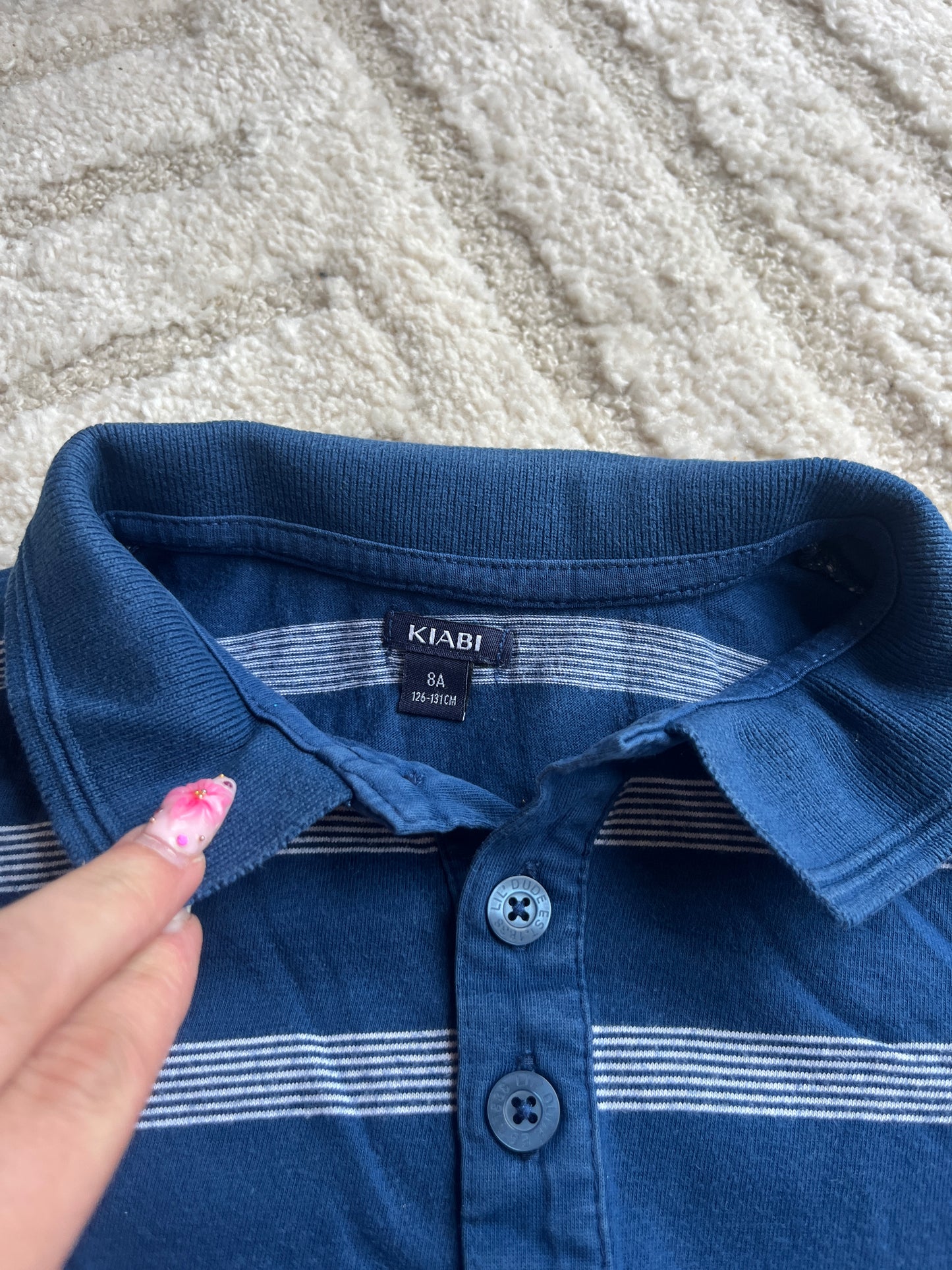 Polo à manches courtes bleu avec rayures blanches « best crew » - 8 ans