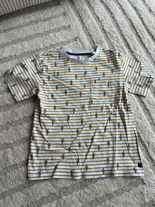 T-shirt à manches courtes blanc rayé moutarde motifs cactus - 8 ans