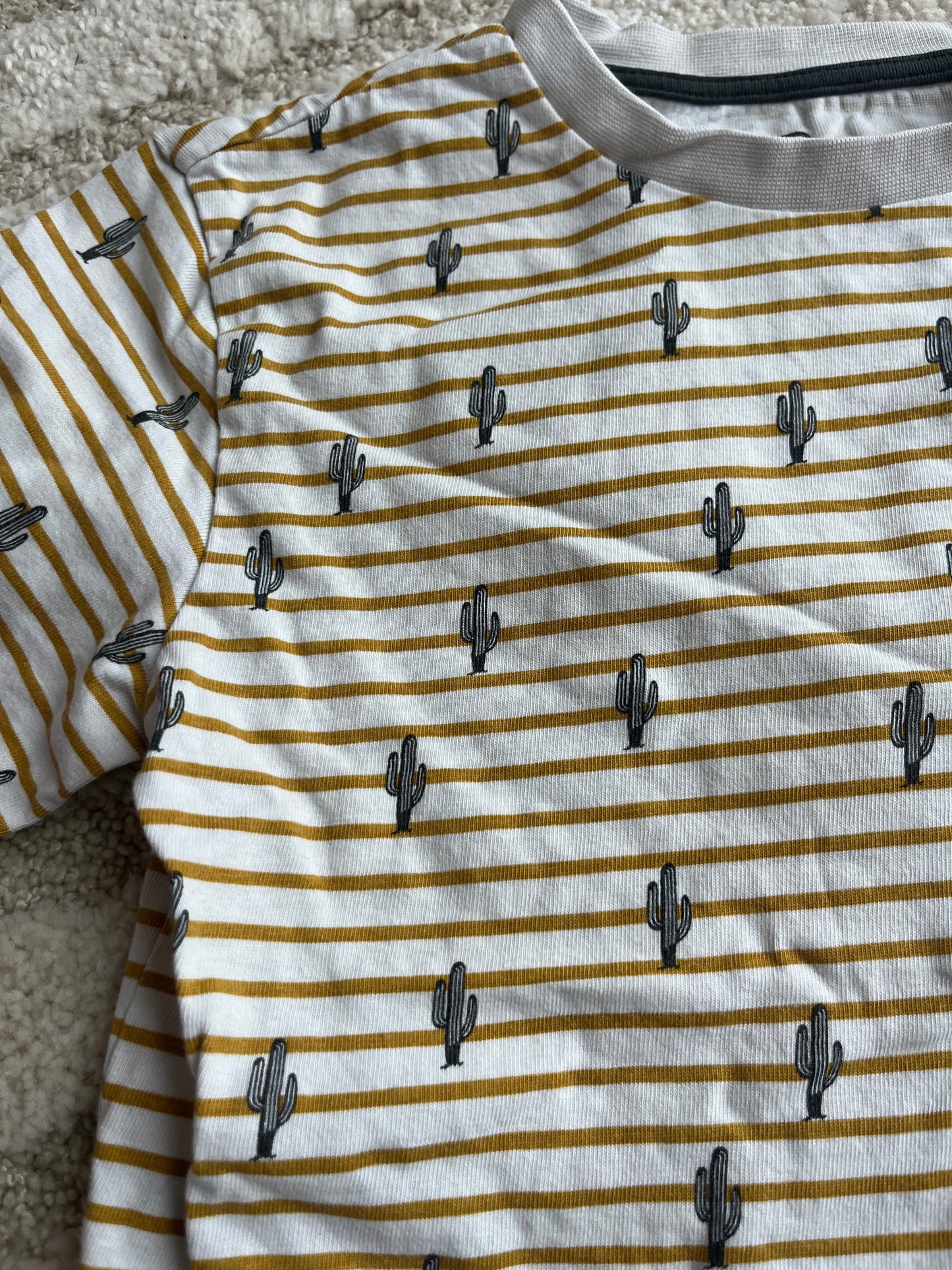 T-shirt à manches courtes blanc rayé moutarde motifs cactus - 8 ans