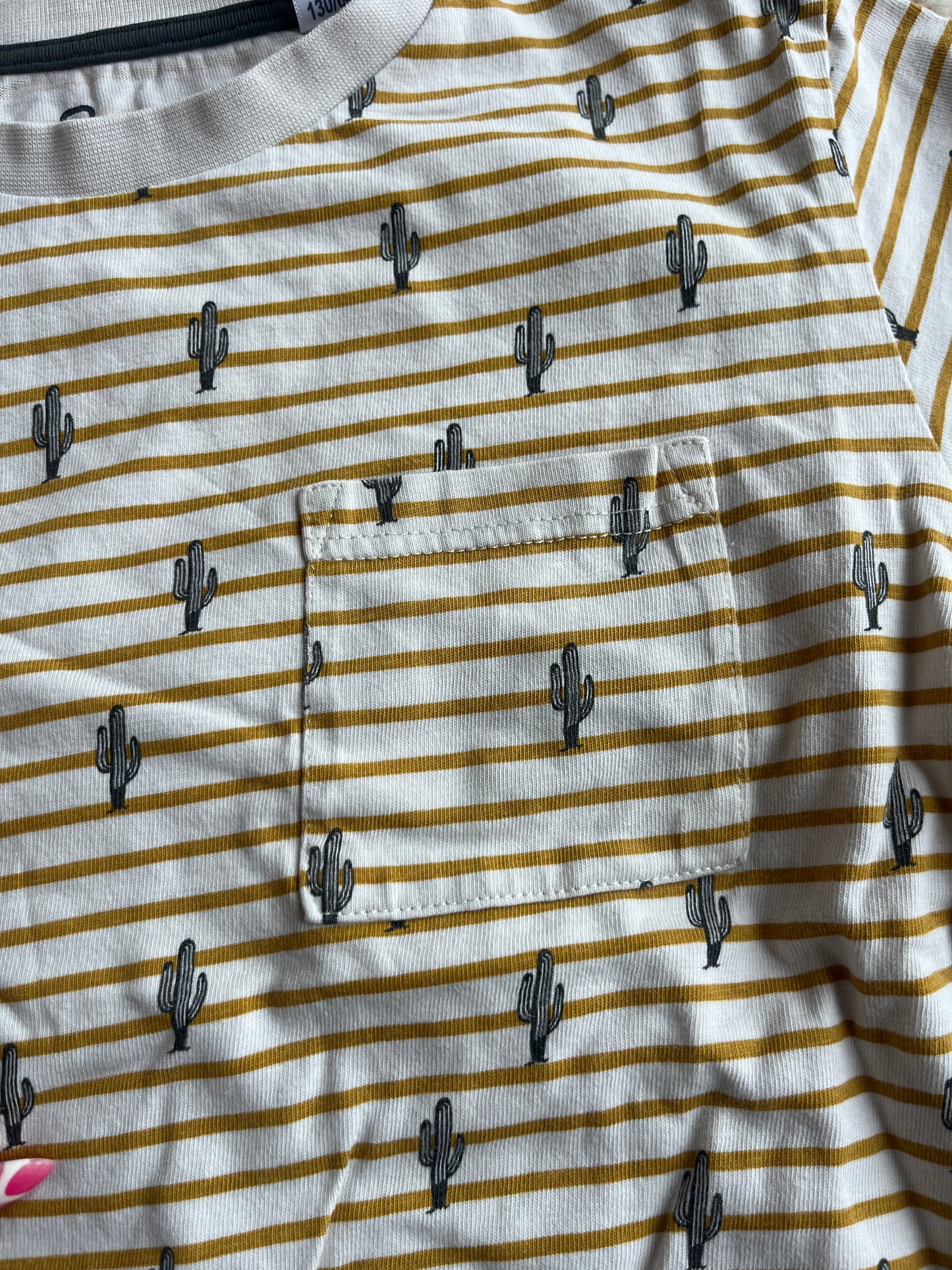 T-shirt à manches courtes blanc rayé moutarde motifs cactus - 8 ans