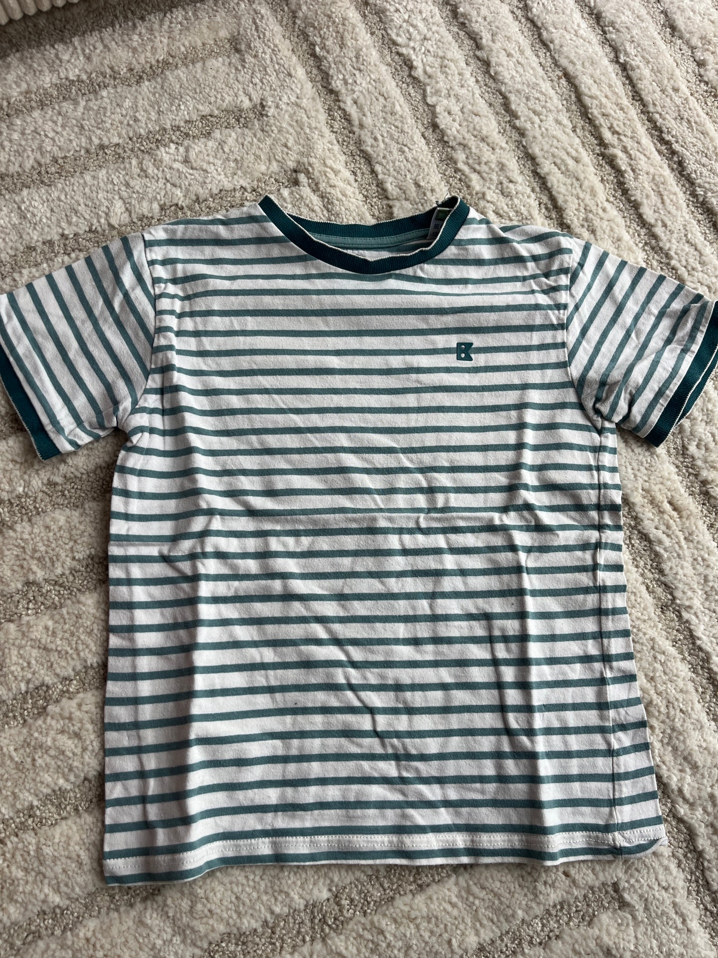 T-shirt à manches courtes blanc rayé bleu turquoise Obaïbi - 8 ans