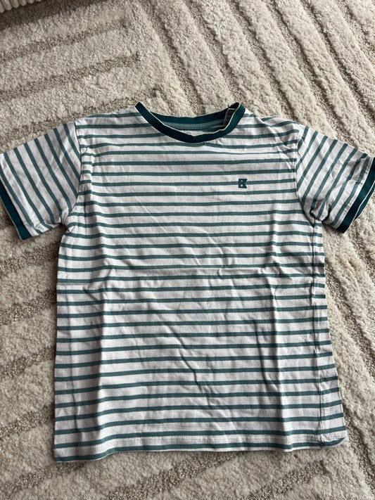 T-shirt à manches courtes blanc rayé bleu turquoise Obaïbi - 8 ans