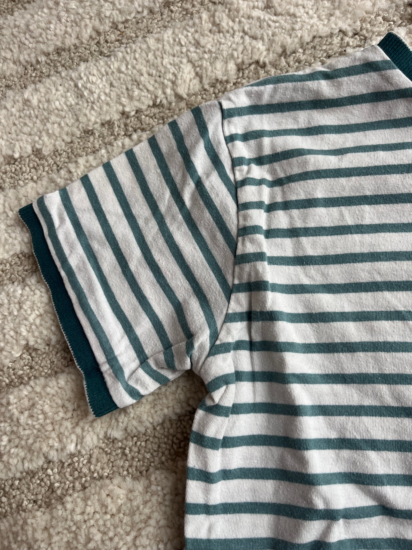 T-shirt à manches courtes blanc rayé bleu turquoise Obaïbi - 8 ans