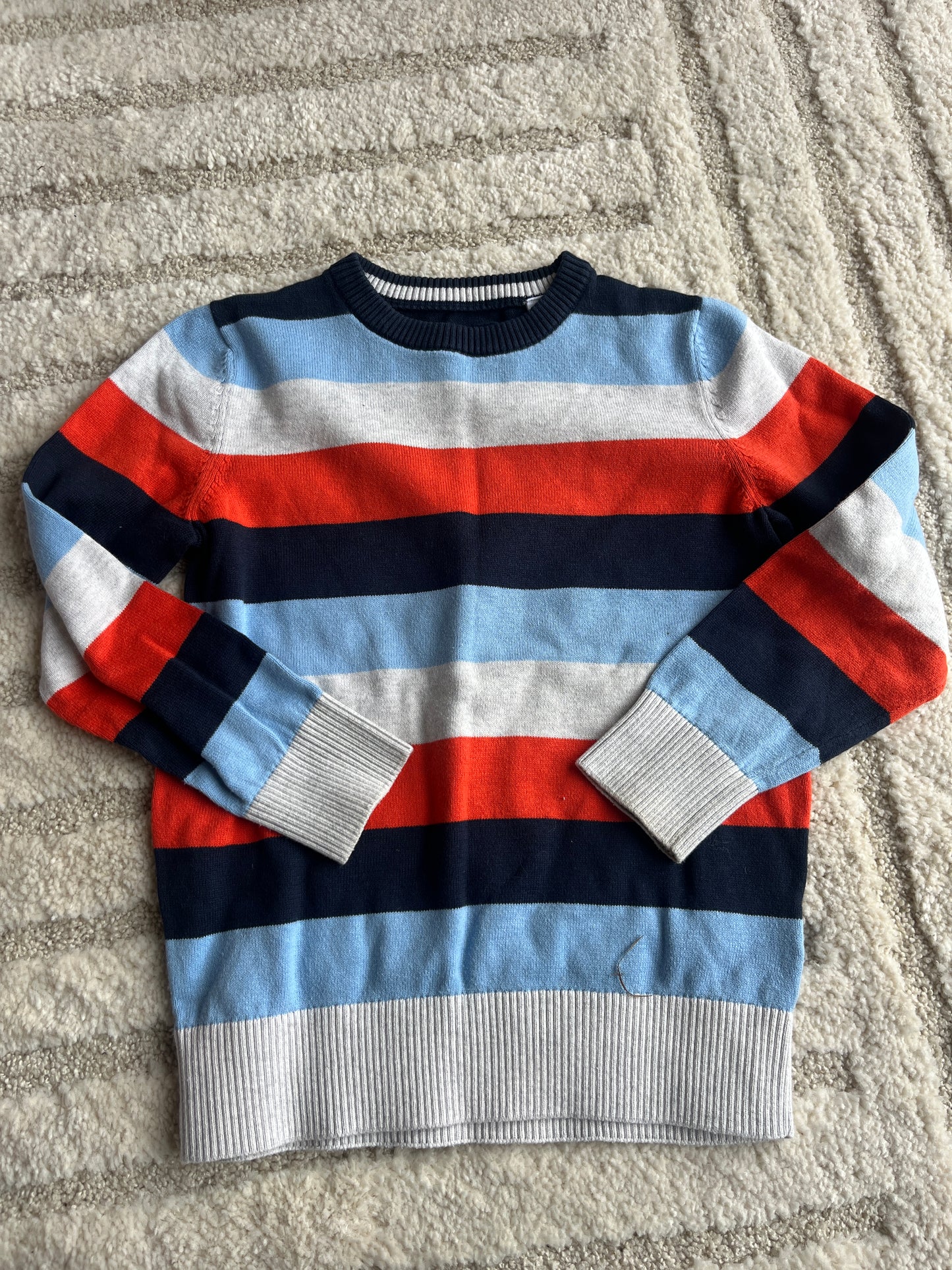 Pull en maille à manches longues rayé bleu, blanc, rouge - 7 ans