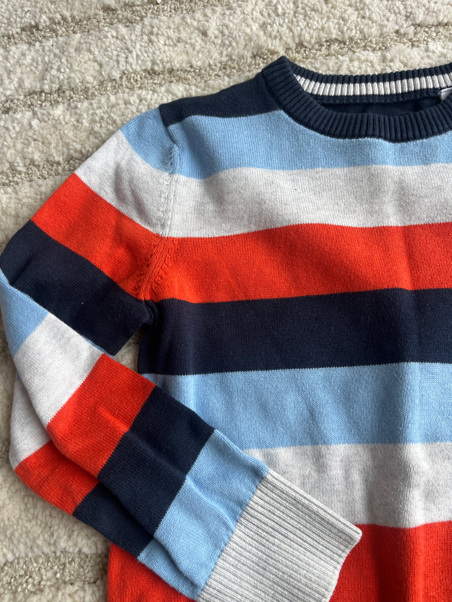 Pull en maille à manches longues rayé bleu, blanc, rouge - 7 ans
