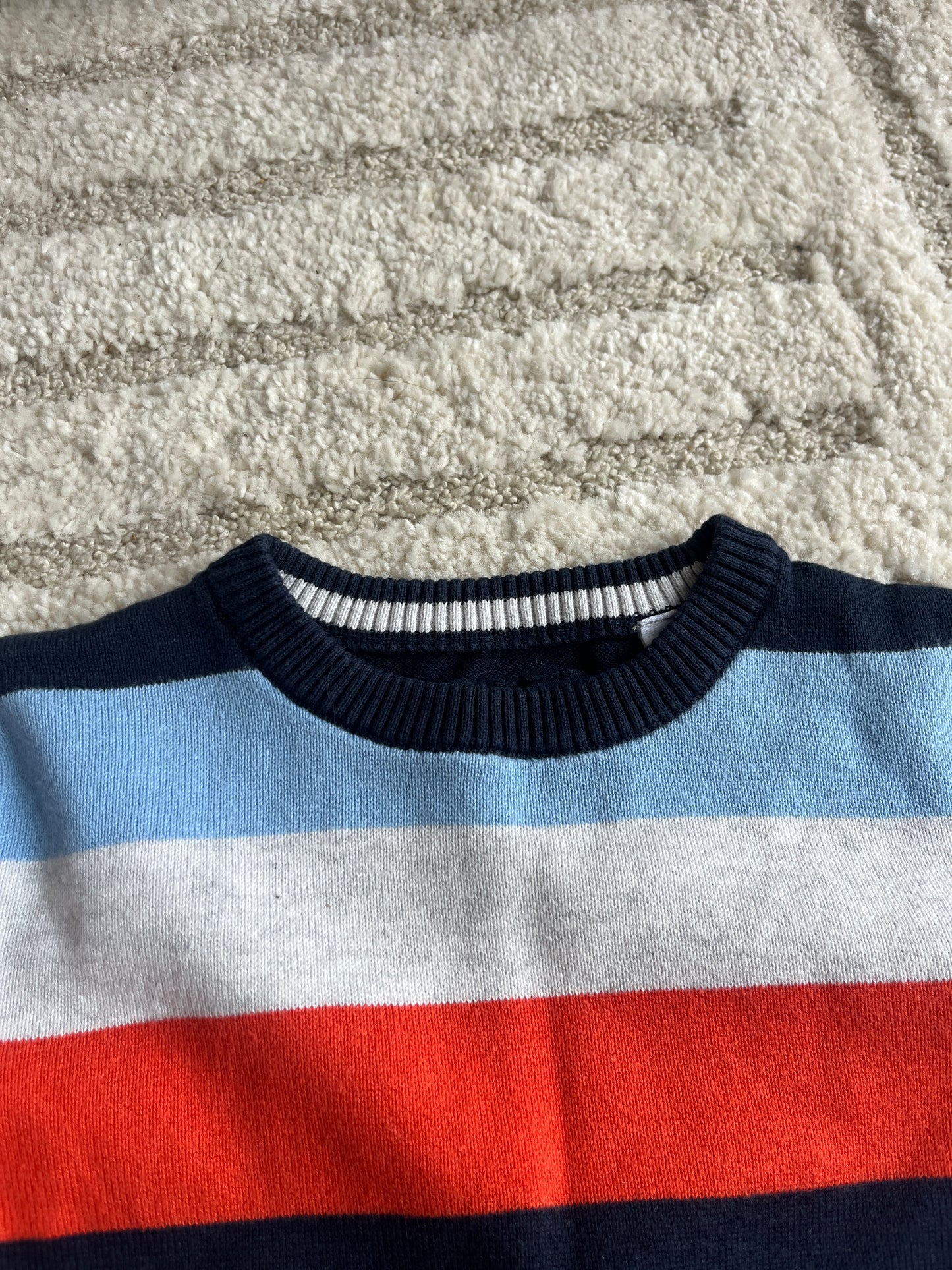 Pull en maille à manches longues rayé bleu, blanc, rouge - 7 ans